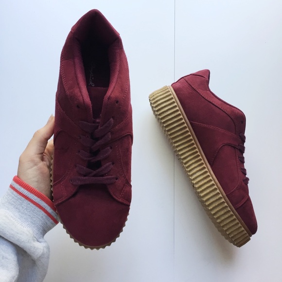 Qupid Shoes - Maroon Platform Sneakers